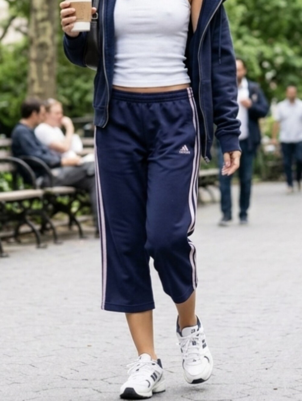 Vintage "Adidas" Navy Cropped Track Pants with Lavender Side Stripes💜💙